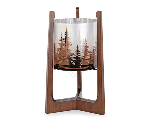 PORTACANDELA DECORAZIONE BOSCO CON BASE IN LEGNO (25,5xh.43,5cm)