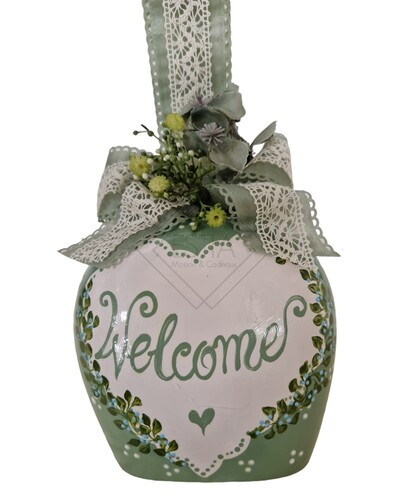 CAMPANACCIO IN CERAMICA DIPINTO A MANO VERDE H.18CM
