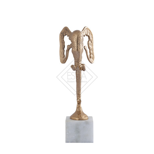 STATUA DI ELEFANTE IN METALLO ORO CON BASE IN MARMO BIANCO (19x10x40cm)