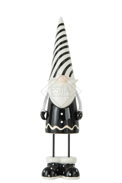 BABBO NATALE IN PIEDI IN CERAMICA BIANCO/NERO A RIGHE (11x11x41cm)