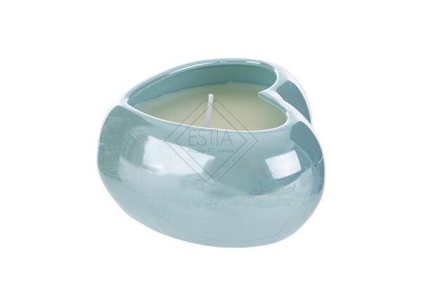 CUORE IN PORCELLANA CELESTE CON CANDELA SOIA (11x10xh.5,5cm) C/SHOPPER 13693