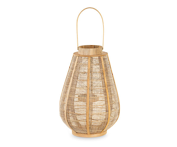 LANTERNA OVALE IN LINO SABBIA CON VETRO (Ã˜30x h.44cm)