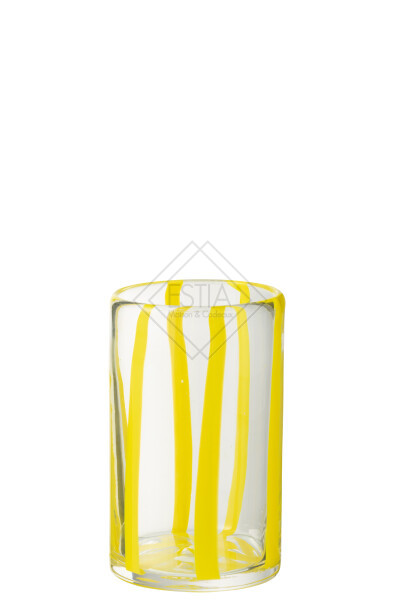 SET 6 BICCHIERI RIGATI IN VETRO TRASPARENTE/GIALLO (8x8x13,2cm)