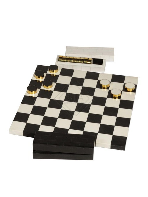 DECORAZIONE SCACCHIERA CON PEDINE BIANCA/NERA IN CERAMICA (42x42cm)