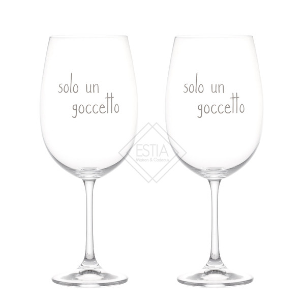 SET 2 CALICI IN VETRO SOFFIATO 'SOLO UN GOCCETTO' SERIGRAFATO IN BIANCO 64cl (h.24x 9,8 cm)
