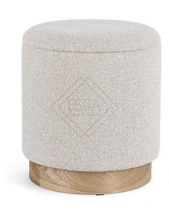 POUF CONTENITORE ZOYA GRIGIO CHIARO CON BASE IN LEGNO E RIVESTIMENTO IN TESSUTO BOUCLè (Ø37a - 42h)