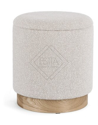 POUF CONTENITORE ZOYA GRIGIO CHIARO CON BASE IN LEGNO E RIVESTIMENTO IN TESSUTO BOUCLè (Ø37a - 42h)