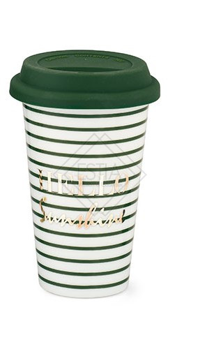 MUG A RIGHE DOPPIO STRATO IN CERAMICA VERDE/BIANCA(10xh.15cm)