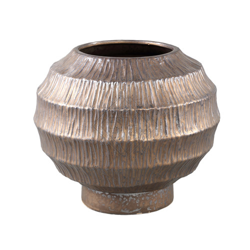 VASO ROTONDO IN CERAMICA RIGATA BRONZO (34x34x30cm)