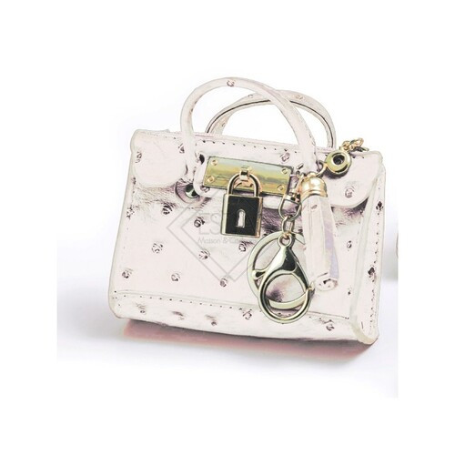 PORTACHIAVI BORSETTA IN PELLE CON NAPPA BIANCA (diam.9,5cm)-CLISPBAG- MH845