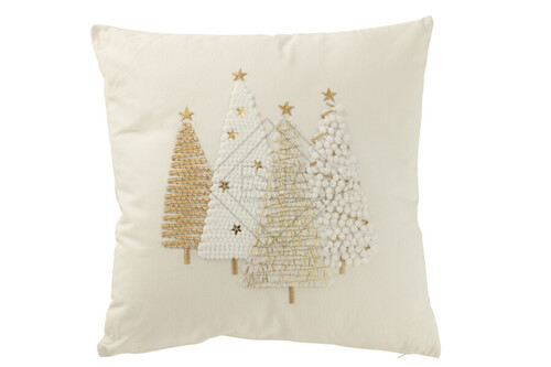 CUSCINO IN COTONE CON DECORO ALBERI DI NATALE IN RILIEVO BIANCO/ORO ( 45x45cm)