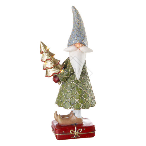 BABBO NATALE PICCOLO CON ALBERO LED CON BASE PACCO REGALO IN RESINA COLORATO (12x9,5xh.27,5cm)