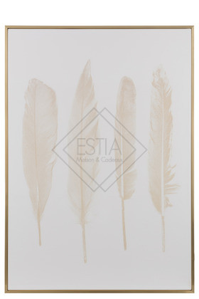 Quadro 4 Piume Legno/Tela Oro/Bianco 67X94.5