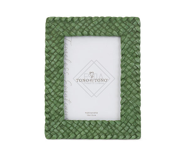 PORTAFOTO RETTANGOLARE EFFETTO TEXTURE RATTAN VERDE (16x21cm)(int.10x15cm)