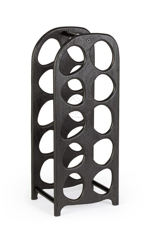 PORTA BOTTIGLIE 10P IN LEGNO DI MANGO NERO (27a - 20b - 67h)