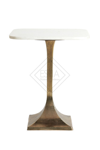 TAVOLINO IN MARMO BIANCO CON BASE IN METALLO BRONZO ANTICO (55X55X45CM)