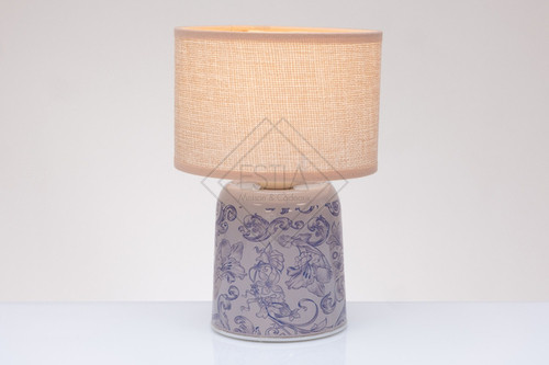 LAMPADA CON BASE IN CERAMICA CON FREGIO BLU E PARALUME IN TESSUTO (h.18cm)