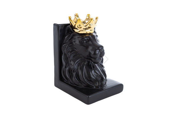 Coppia Fermalibro leone porcellana nero (13x11xh.18 cm)
