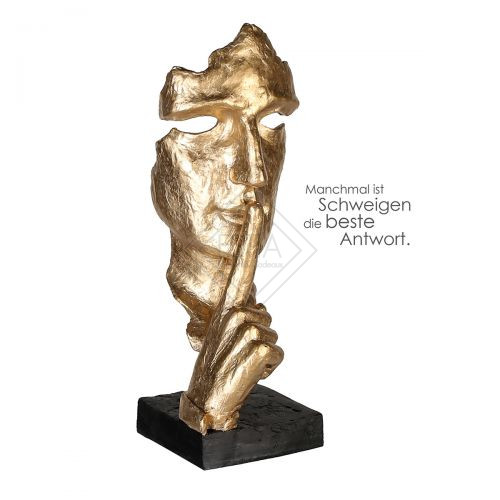 SCULTURA 'IL SILENZIO' IN RESINA ORO CON BASE NERA (13x13x39cm)