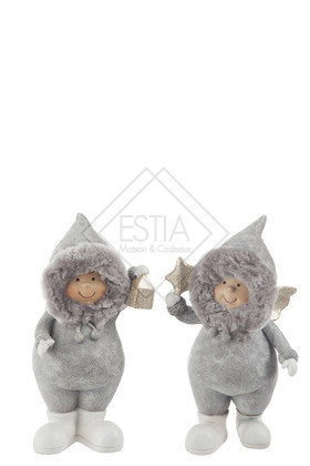 Bambino Inverno Lanterna Resina Grigio Large Assortimento Di 2 (12.5X8X21CM)