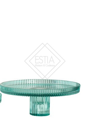 PORTA TORTA IN VETRO TAGLIATO BLU/AZZURRO (19,7x19,7x7,8cm)