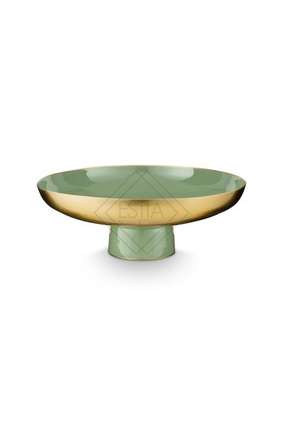 ALZATA ROTONDA CON BASE IN METALLO VERDE (35x12,5cm)