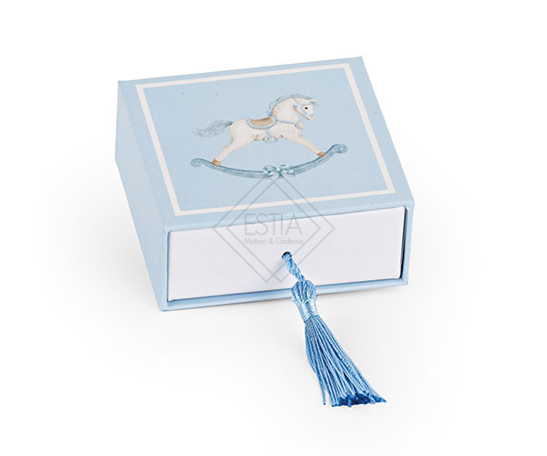 SCATOLA CAVALLINO AZZURRO CON NAPPA+INSERTO (7x7x3cm)