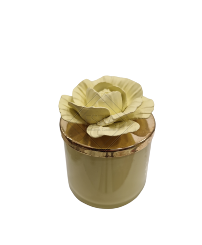 CANDELA ELI MIGNON LIMONE CON TAPPO ORO E FIORE IN CERAMICA LIMONE (6xh.7,5cm)