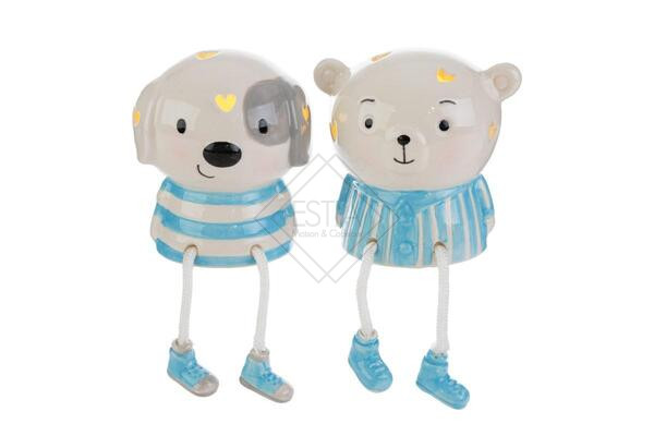 ANIMALETTO LED IN PORCELLANA CELESTE-2 MODELLI ASSORTITI (9x8,5xh.10cm) C/SHOPPER 13694