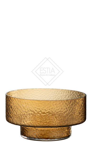 VASO BASSO CON BASE IN VETRO CON RILIEVO MARRONE (28x28x15cm)