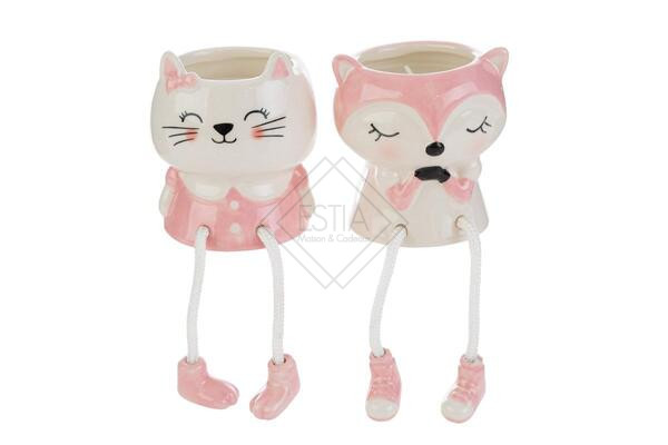 CANDELA ANIMALETTO IN PORCELLANA ROSA 2 MODELLI ASSORTITI (7,5x7,5xh.8,5cm) C/SHOPPER 13693