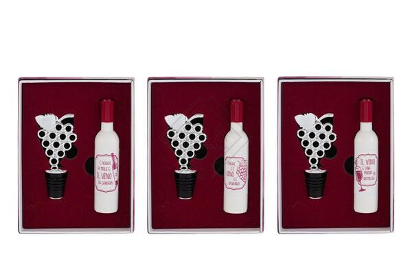SET 2 PZ ACCESSORI VINO IN METALLO CON ASTUCCIO- 3 MOD. ASSORTITI