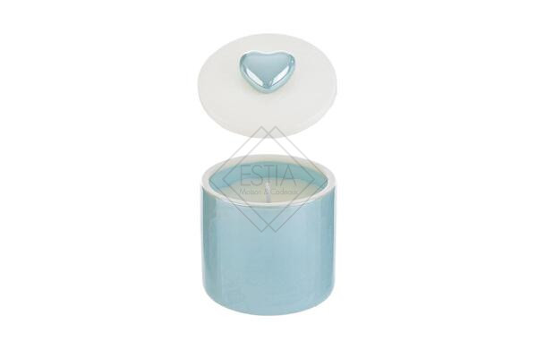 SCATOLA IN PORCELLANA CELESTE CON CANDELA SOIA C/ASTUCCIO (6,5x6,5xh.7cm)