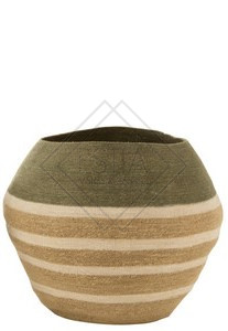 CESTA A RIGHE IN GIUNCO DI MARE VERDE/NATURALE LARGE (68x68x57cm)