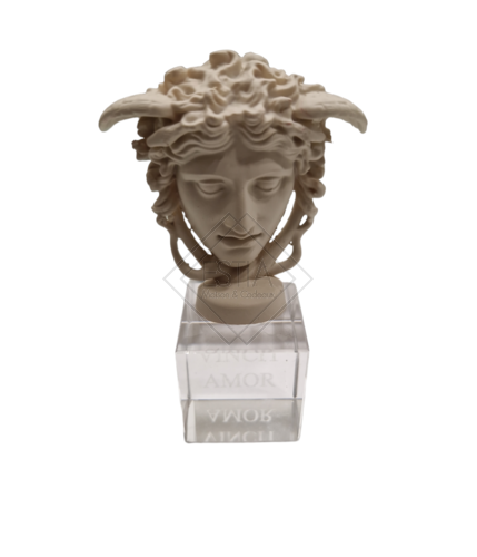 MEDUSA MEDIA IN CERAMICA BEIGE CON BASE IN VETRO (4xh.11cm)