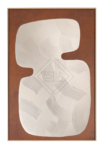 QUADRO CON CORNICE IN LEGNO CON DECORAZIONE ASTRATTA IN RILIEVO SU TONI NATURALI (80x120cm)