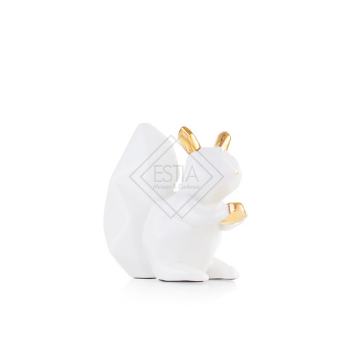 SCOIATTOLO IN CERAMICA BIANCO CON DETTAGLI IN ORO (10.5x10xh.4.8cm)