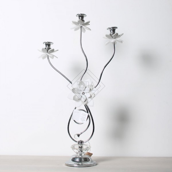 Candeliere in acciaio a 3 fiori in plexi grigio e bianco  h60
