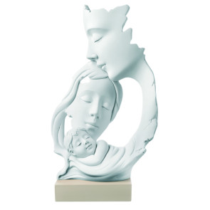 SCULTURA FAMIGLIA IN MARMORINO CON BASE NOCCIOLA (h.18cm)