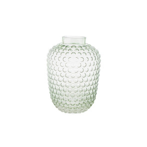 VASO IN VETRO VERDE CON RILIEVI TONDI (18x18xh.25cm)