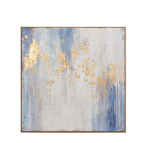 QUADRO CON CORNICE IN LEGNO CON DECORAZIONE ASTRATTA SUI TONI BLU/ORO (100x100cm)