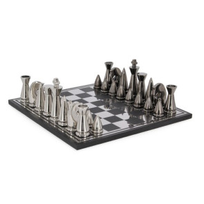 DECORAZIONE SCHACCHI FORTUNE IN METALLO NERO E GRIGIO (33x33x11h)