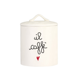 BARATTOLO ROTONDO IN GRES BIANCO CON SCRITTA ' IL CAFFE' (12x17cm)