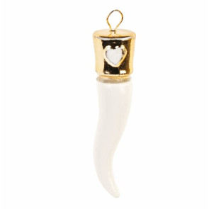 CORNETTO IN CERAMICA BIANCO CON DETTAGLIO IN ORO DA APPENDERE (h.5.5cm)