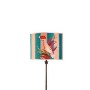 BASE LAMPADA DA TAVOLO IN METALLO ANTRACITE+ PARALUME CILINDRICO PICCOLO CON STAMPA A RIGHE E ANIMALE TROPICALE (diam. 25x20h)
