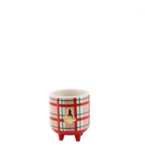 VASO PICCOLO SU PIEDINI SCOTTISH CHECK IN CERAMICA CREMA (6.8x6.2x7.4cm)