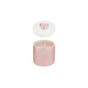 SCATOLA IN PORCELLANA ROSA CON CANDELA SOIA C/ASTUCCIO (6,5x6,5xh.7cm)