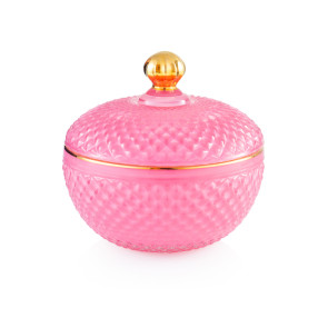 SCATOLA GRANDE CIPRIA IN VETRO E POMELLO DORATO (12x12xh.11cm)
