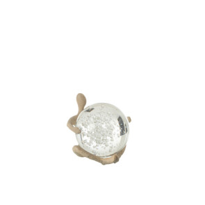STATUA IN PASTA DI CERAMICA BEIGE CON SFERA IN CRISTALLO (13x11,5x11,5cm)