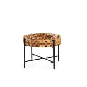 TAVOLINO ROTONDO CON PIANO IN CORDA E PIEDI IN METALLO NERO (50,5xh.39cm)